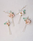 Peonia & Eucalyptus hairpins - set of 4