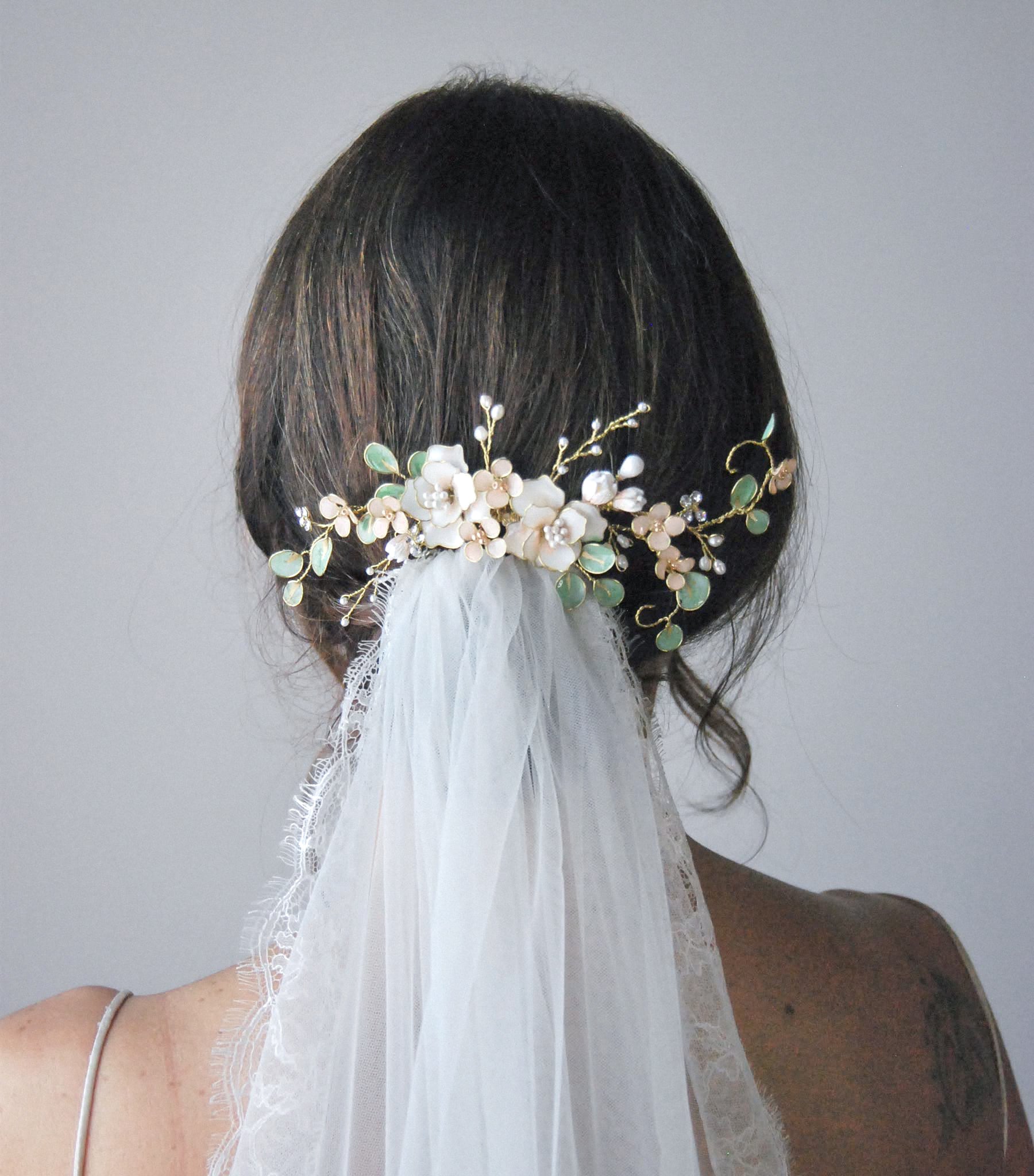 White peony hotsell comb Wedding flower hair piece