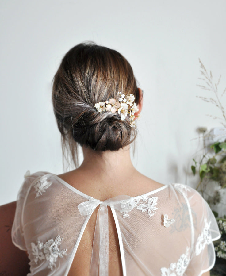 Pettinino per capelli con fiori rosa, adatto a raccolti morbidi da sposa